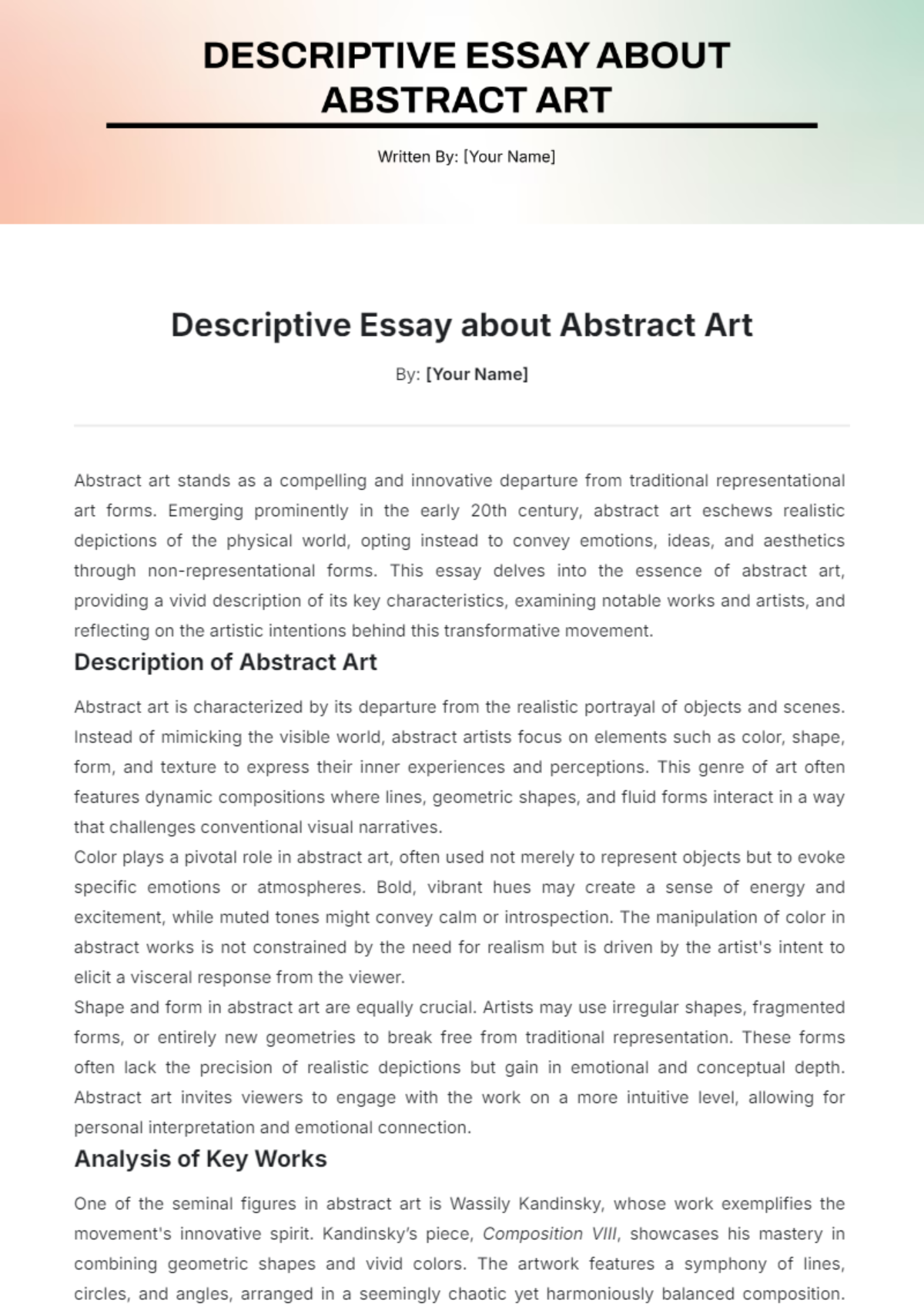 Descriptive Essay about Abstract Art Template - Edit Online & Download