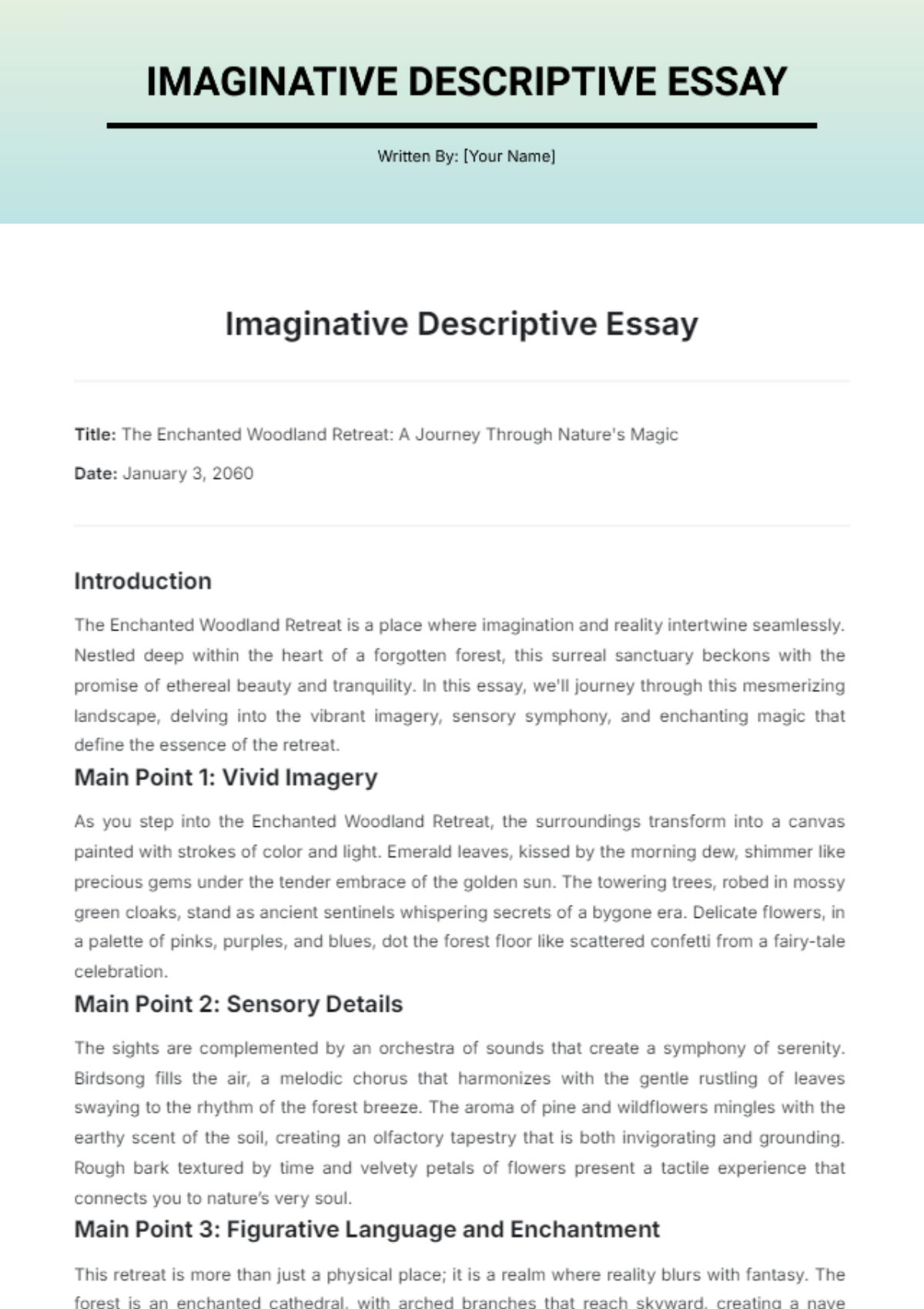 Imaginative Descriptive Essay Template - Edit Online & Download