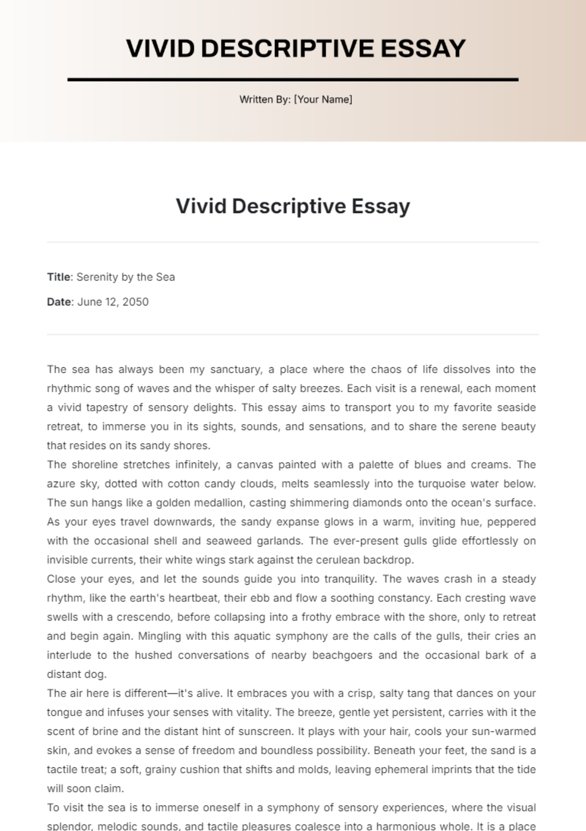 Vivid Descriptive Essay Template - Edit Online & Download