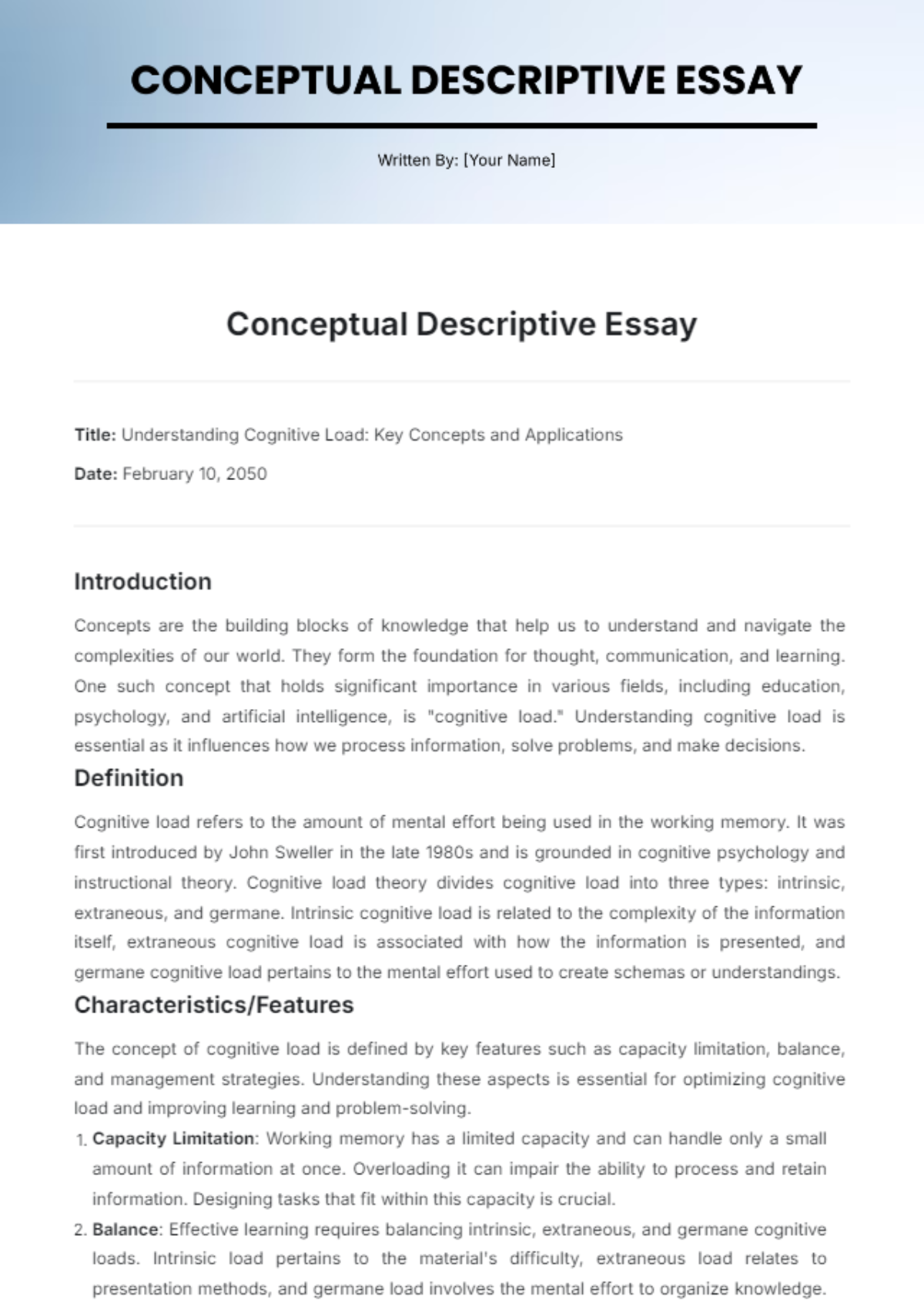 Conceptual Descriptive Essay Template - Edit Online & Download