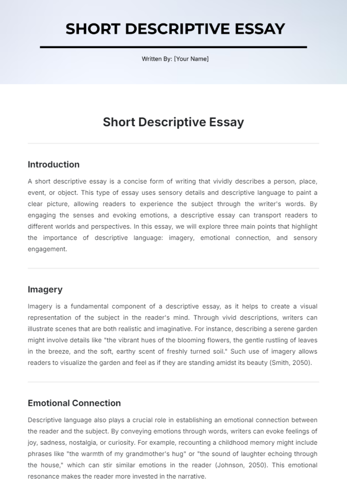 Short Descriptive Essay Template - Edit Online & Download