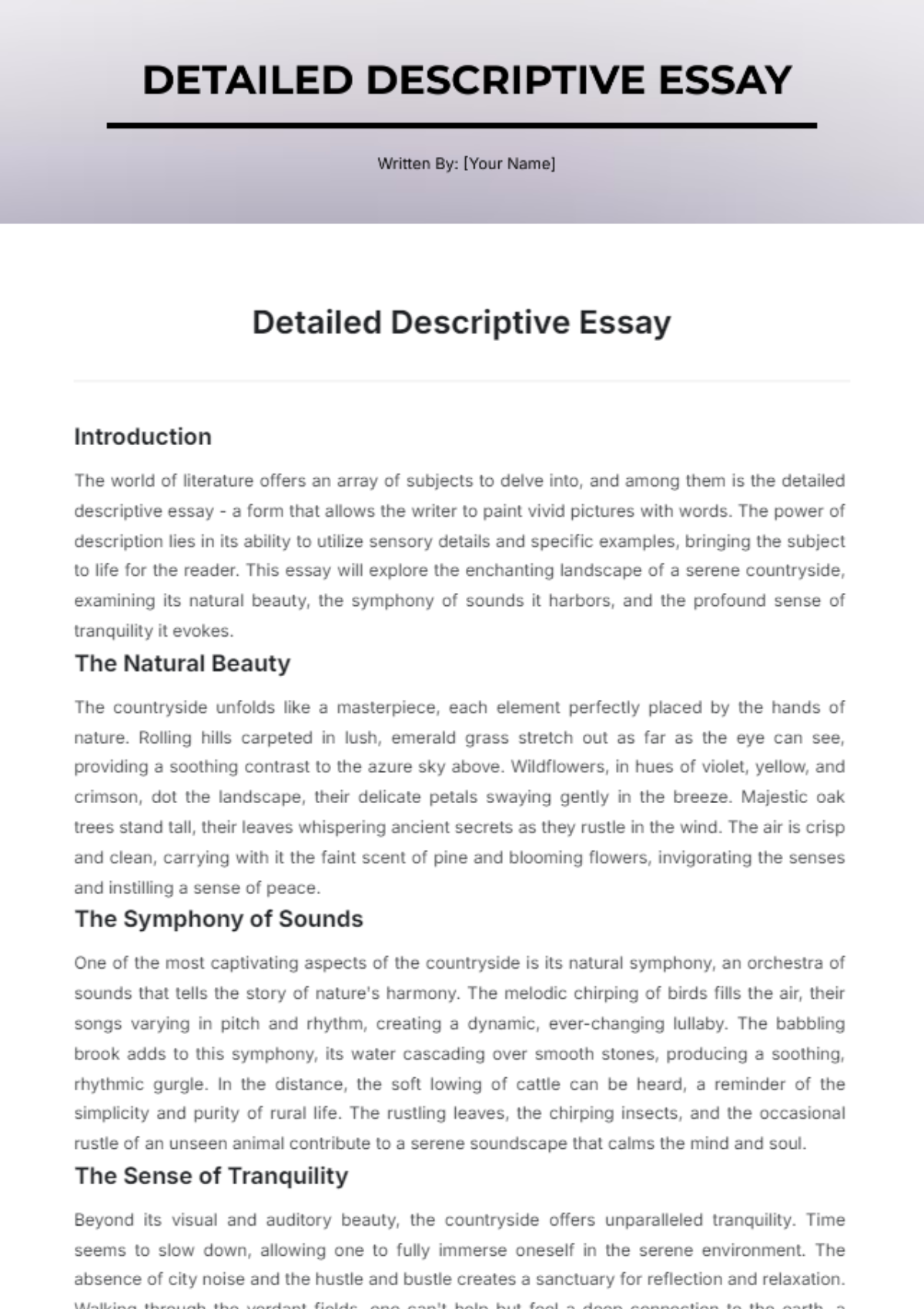 Detailed Descriptive Essay Template - Edit Online & Download