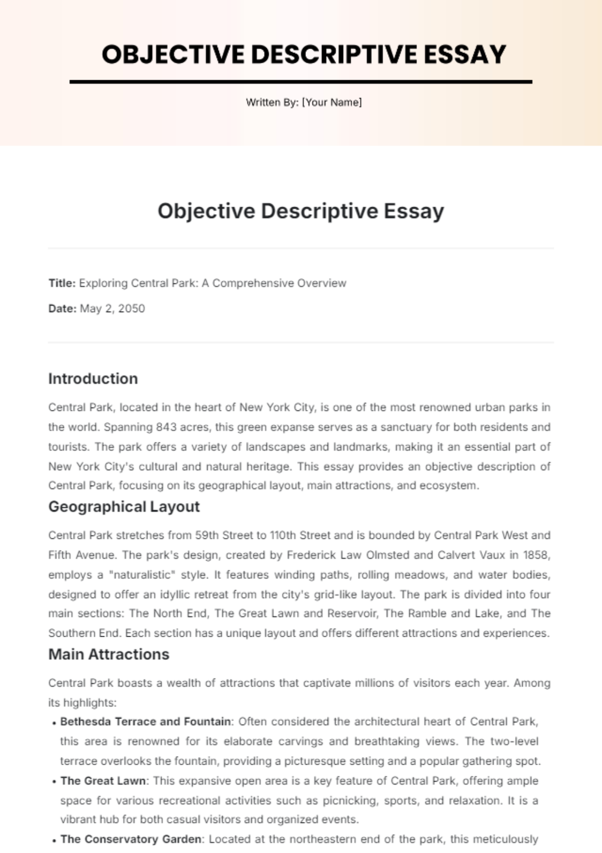 Objective Descriptive Essay Template - Edit Online & Download