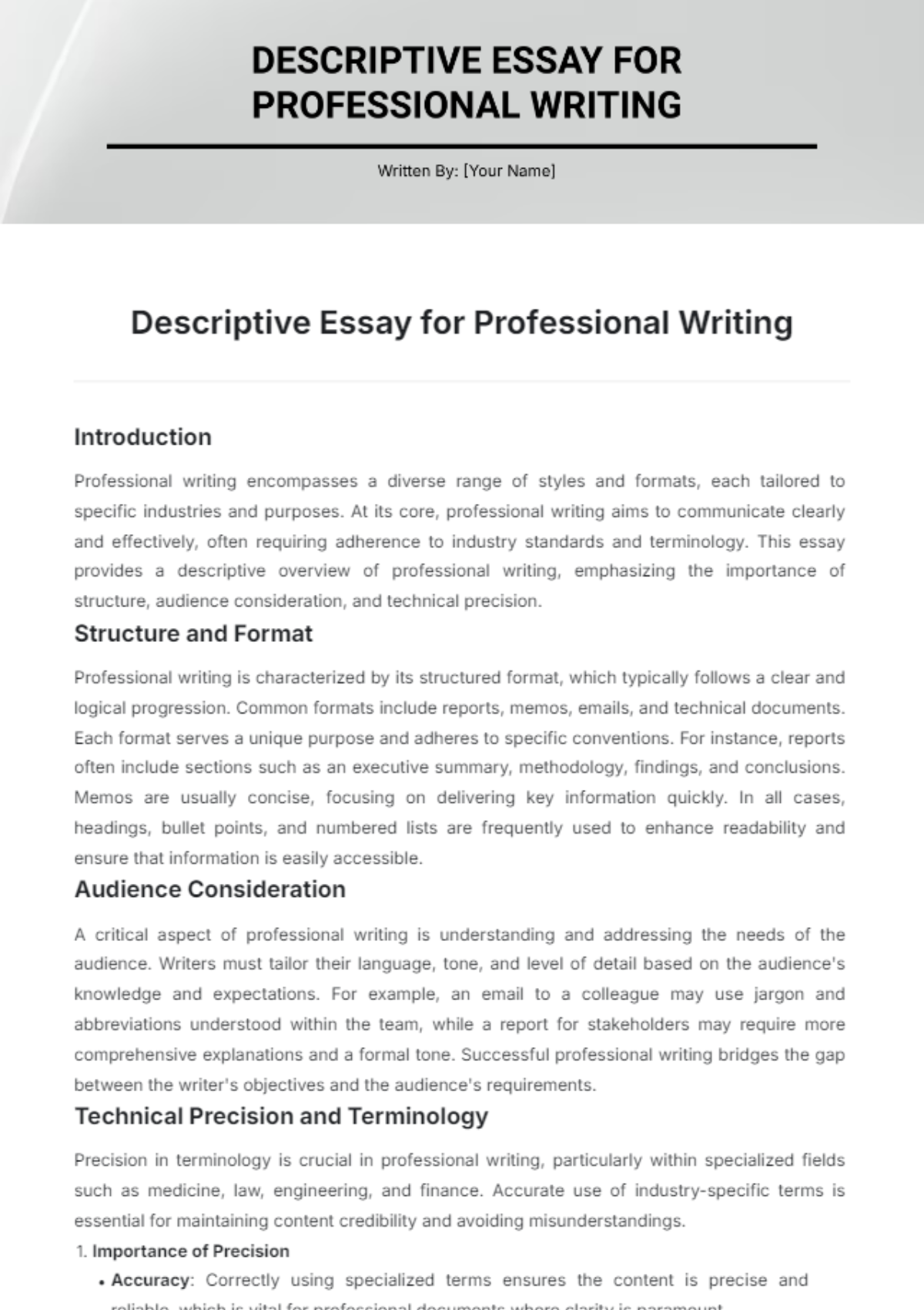 Descriptive Essay for Professional Writing Template - Edit Online & Download