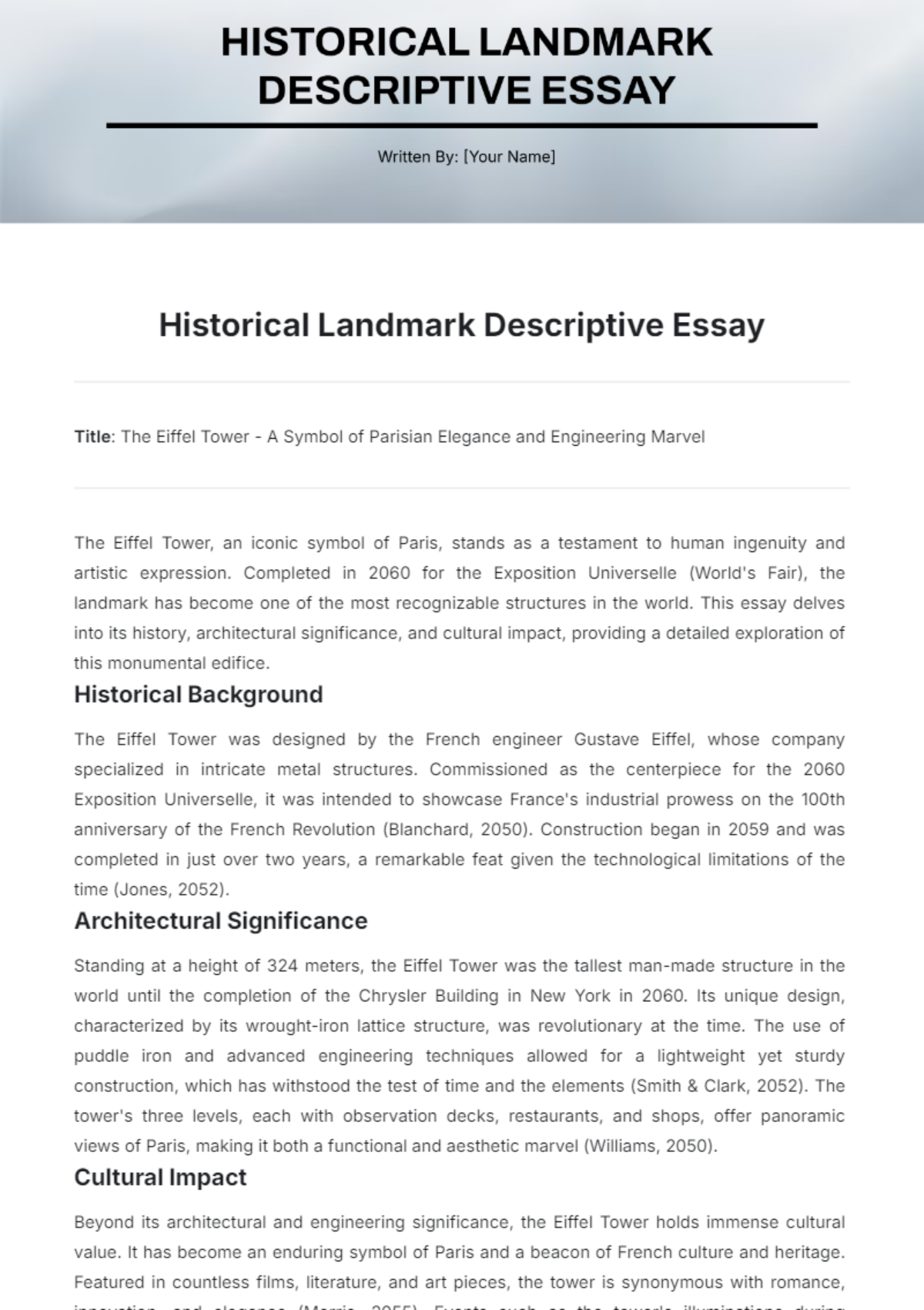 Historical Landmark Descriptive Essay Template - Edit Online & Download