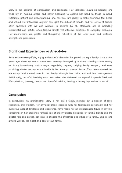 Free Descriptive Essay About a Family Member Template to Edit Online