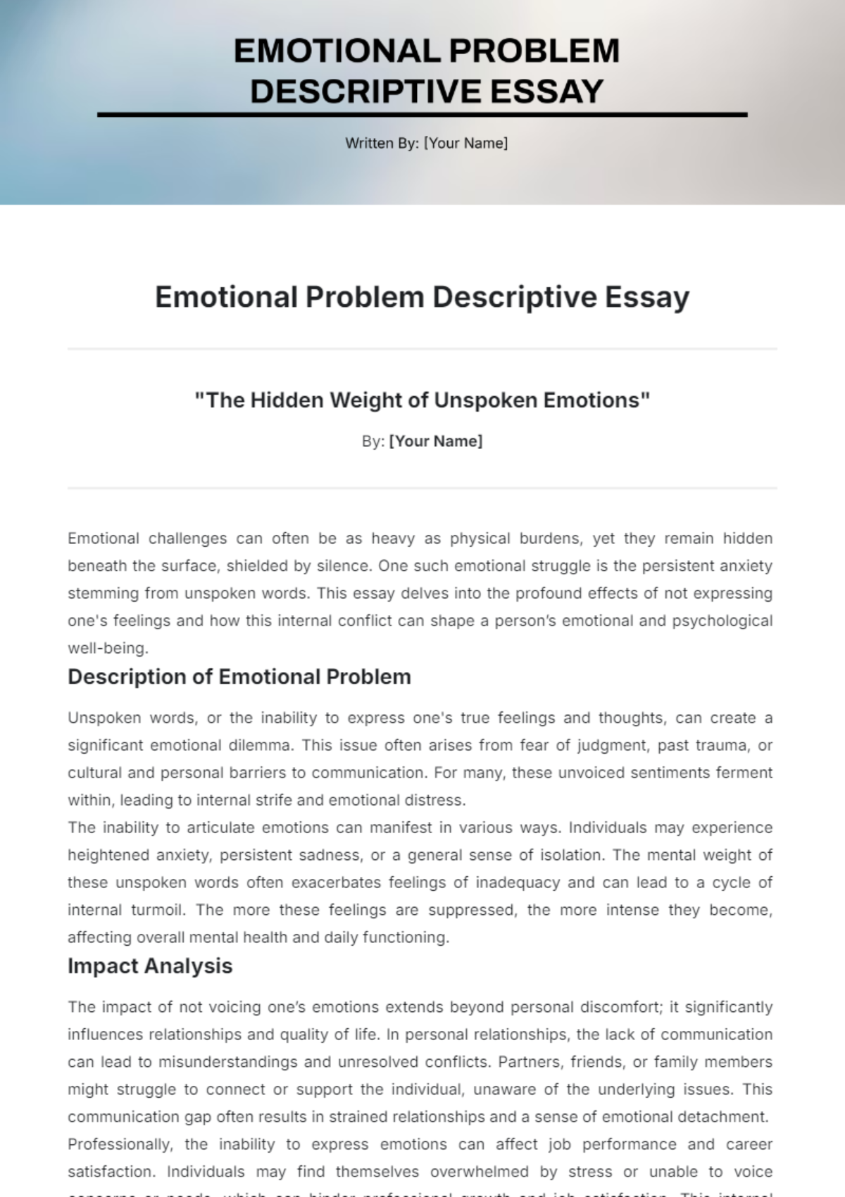 Emotional Problem Descriptive Essay Template - Edit Online & Download