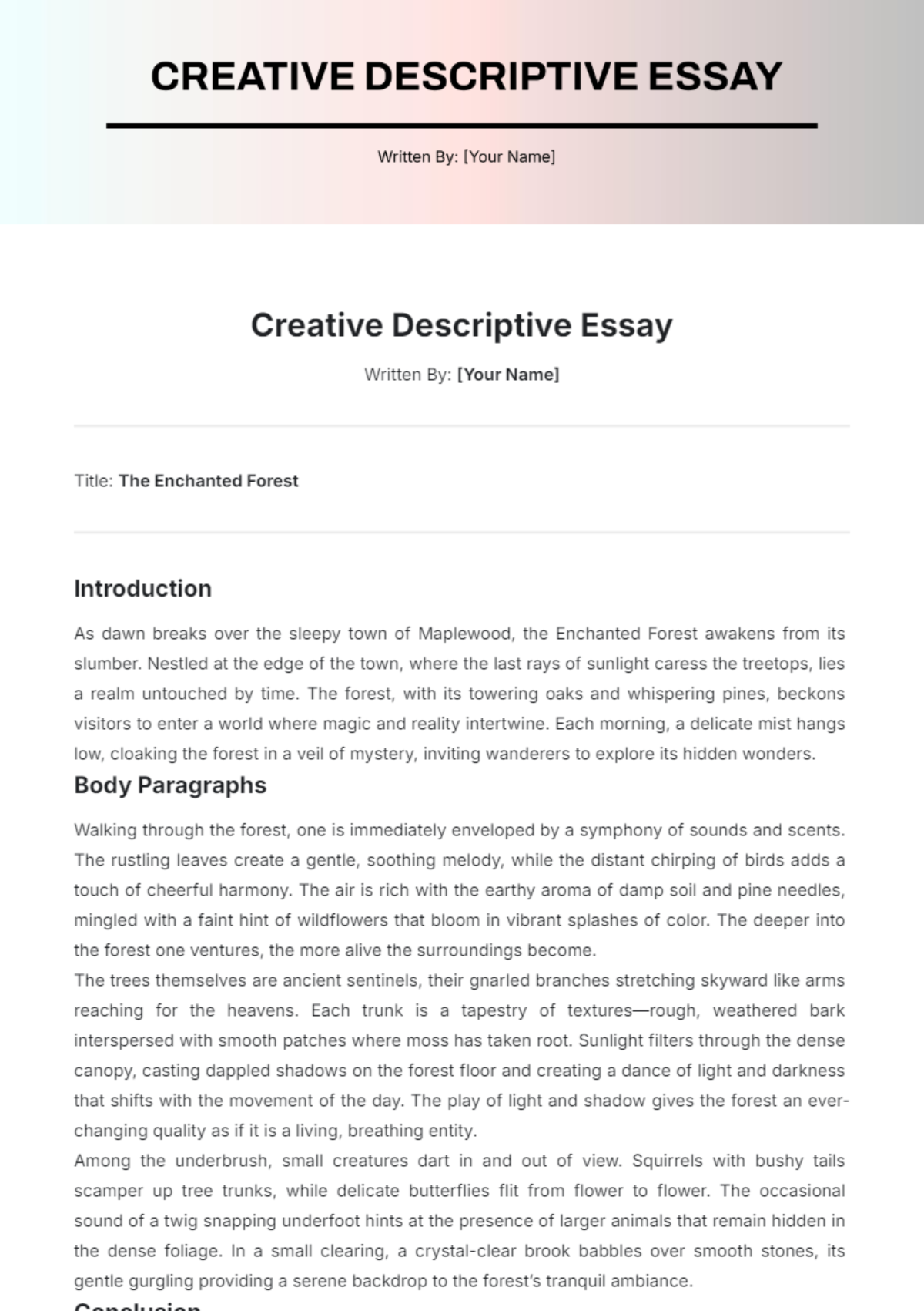 Creative Descriptive Essay Template - Edit Online & Download