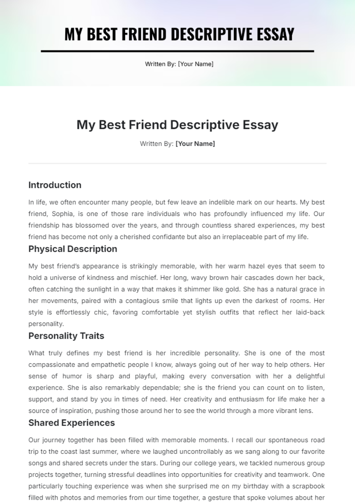 My Best Friend Descriptive Essay Template - Edit Online & Download