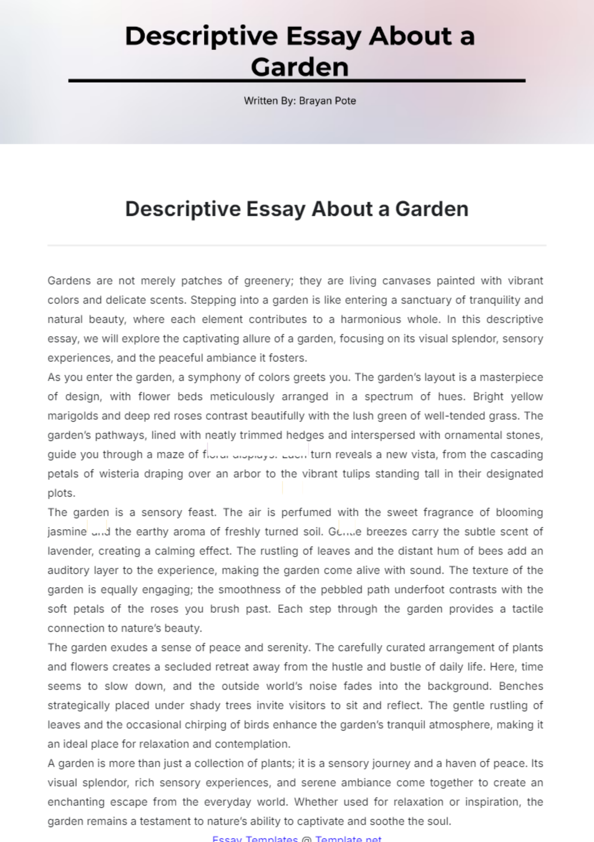 Descriptive Essay About a Garden Template - Edit Online & Download