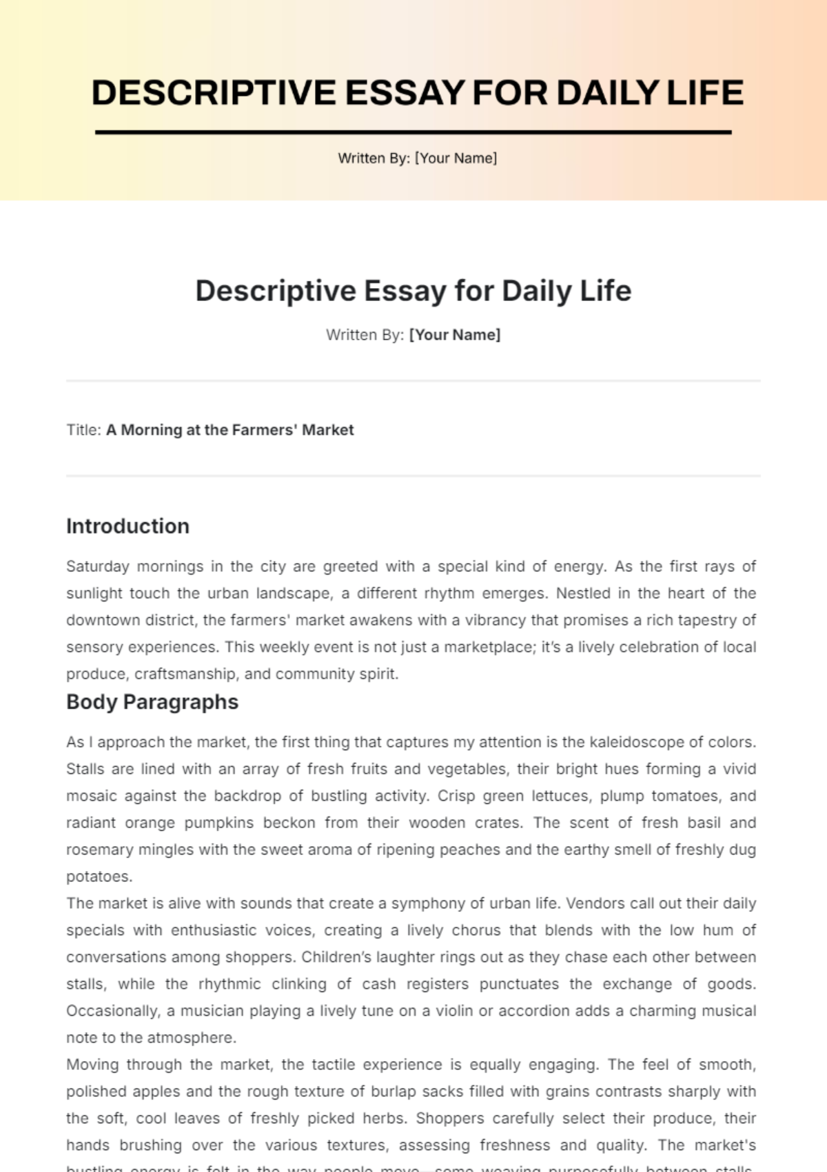 Descriptive Essay for Daily Life Template - Edit Online & Download