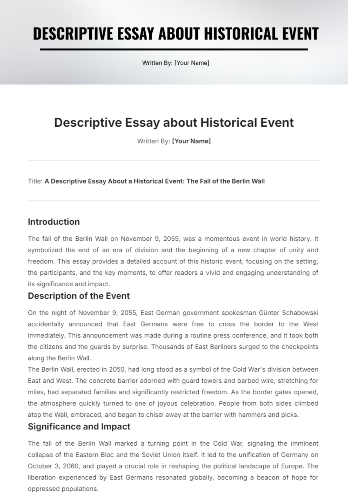 Descriptive Essay about  Historical Event Template - Edit Online & Download