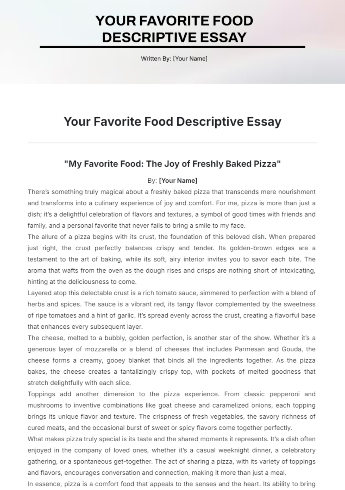 Free Your Favorite Food Descriptive Essay Template to Edit Online