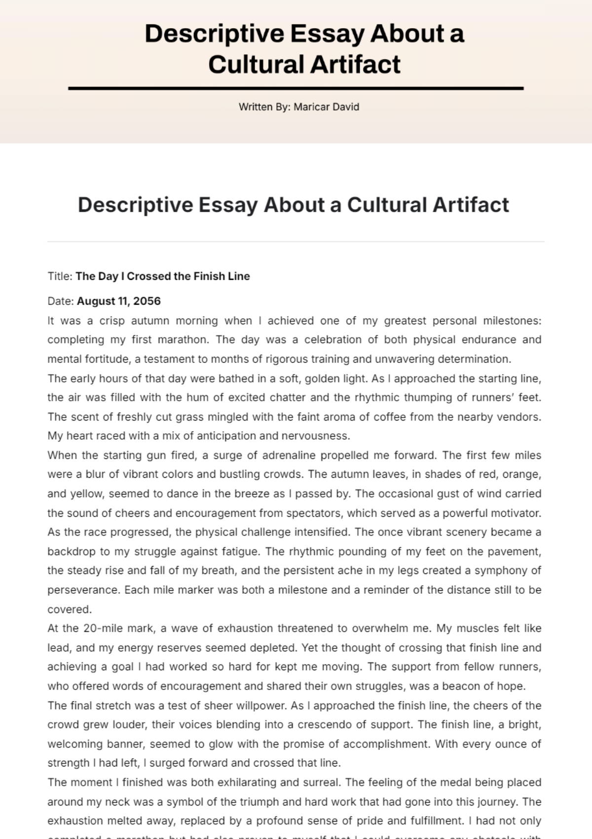 Descriptive Essay about a Cultural Artifact Template - Edit Online & Download