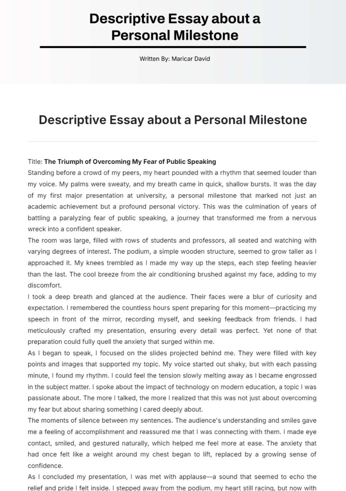 Descriptive Essay about a Personal Milestone Template - Edit Online & Download