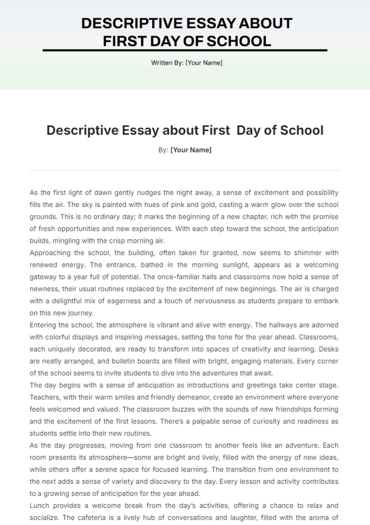 Descriptive Essay about First Day of School Template - Edit Online & Download