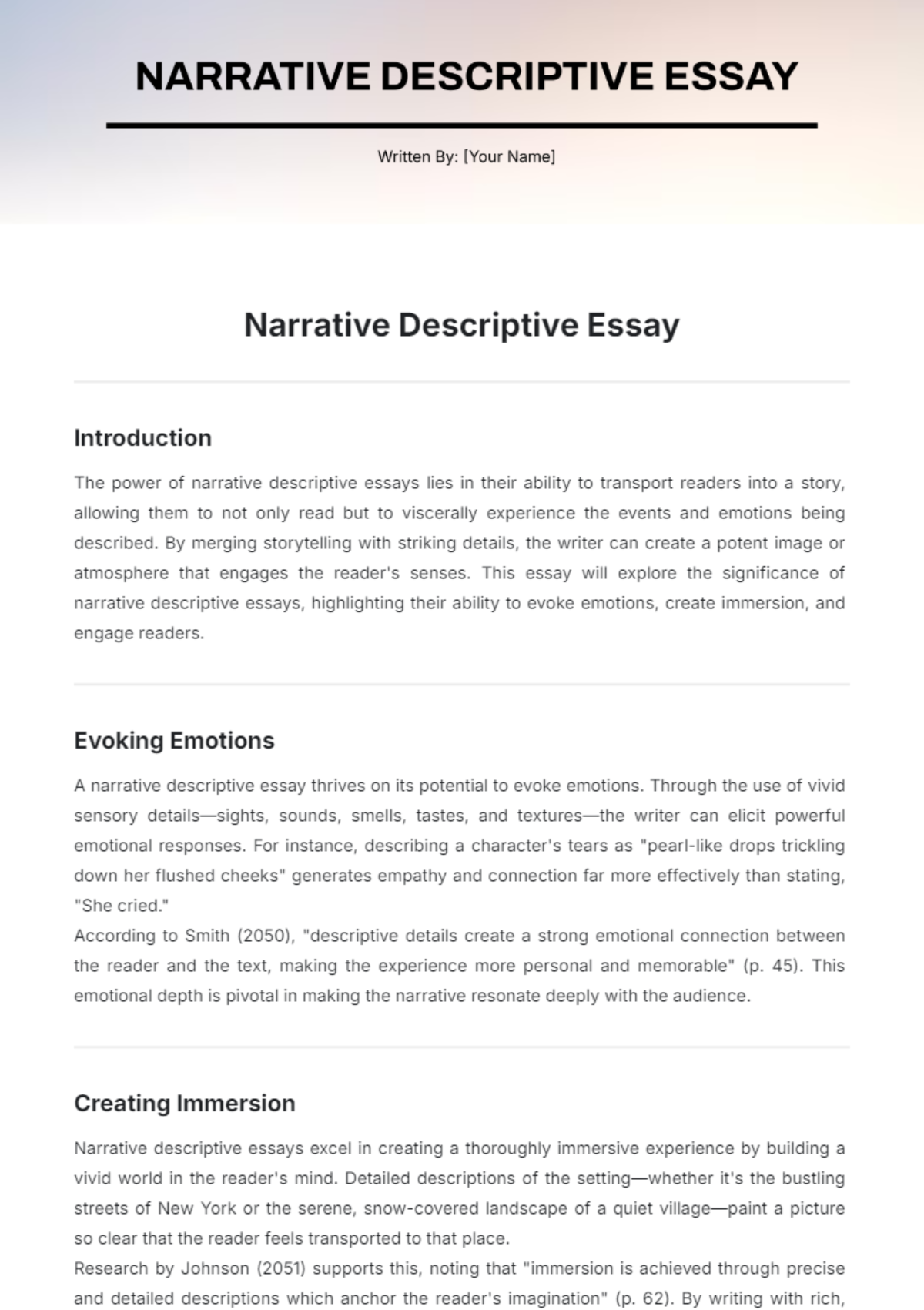 Narrative Descriptive Essay Template - Edit Online & Download