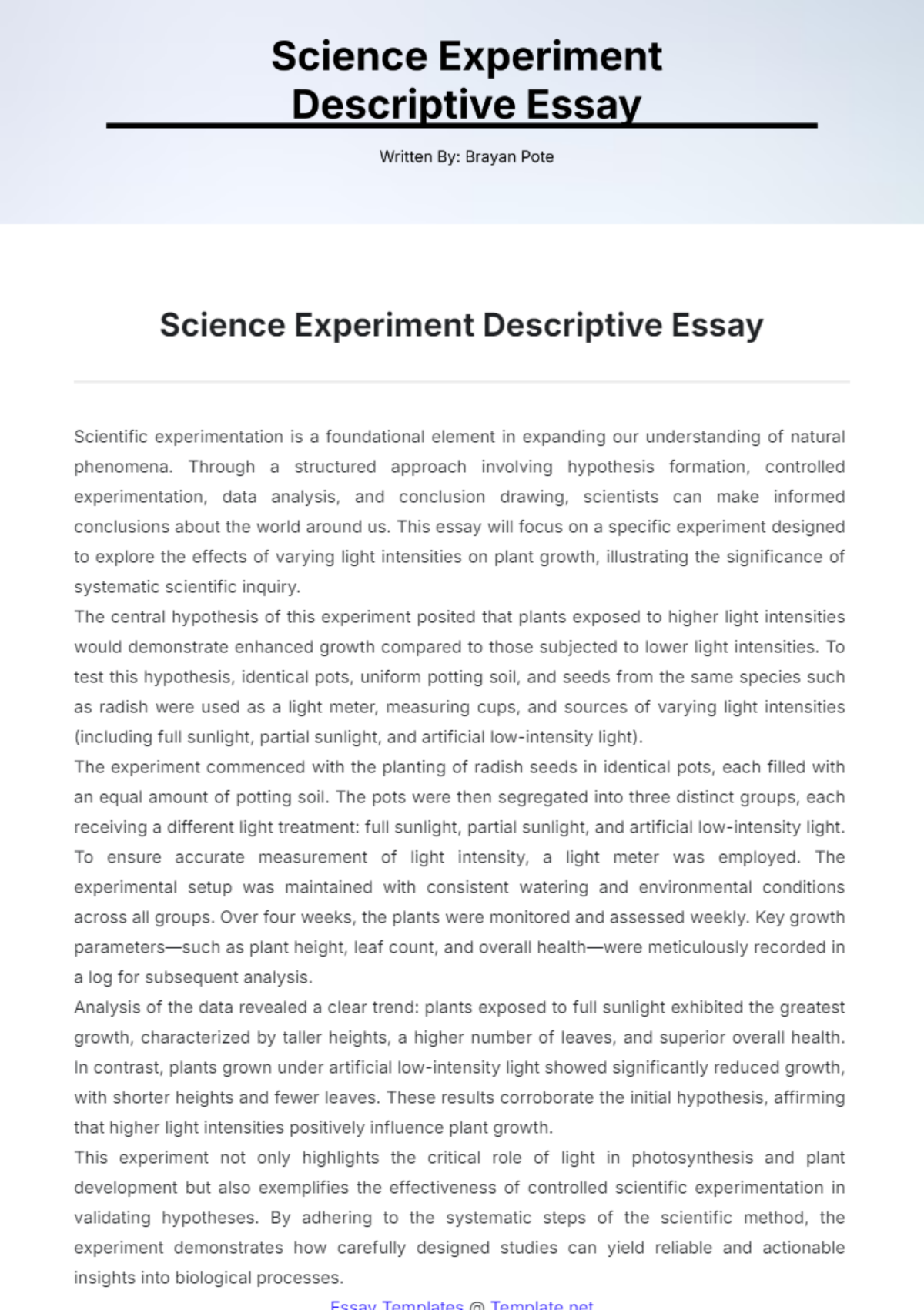 Science Experiment Descriptive Essay Template - Edit Online & Download