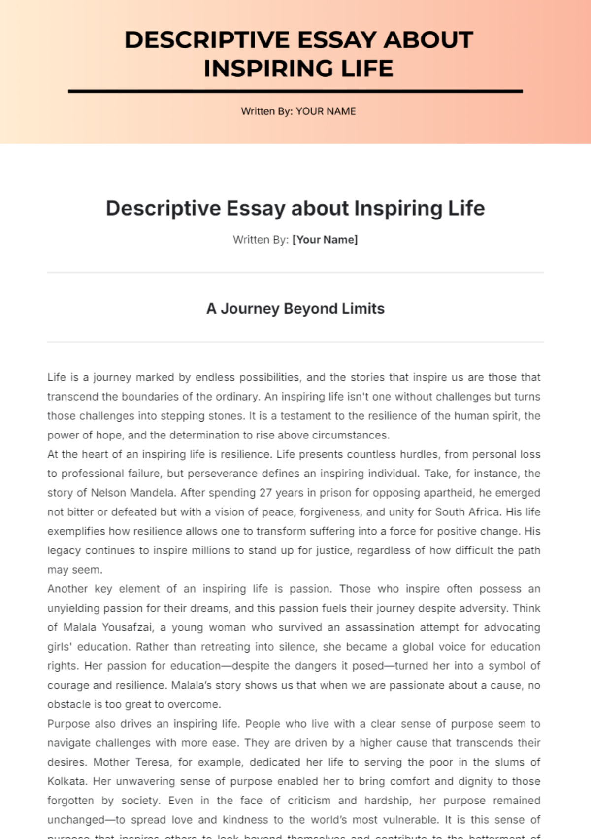 Descriptive Essay about Inspiring Life Template - Edit Online & Download