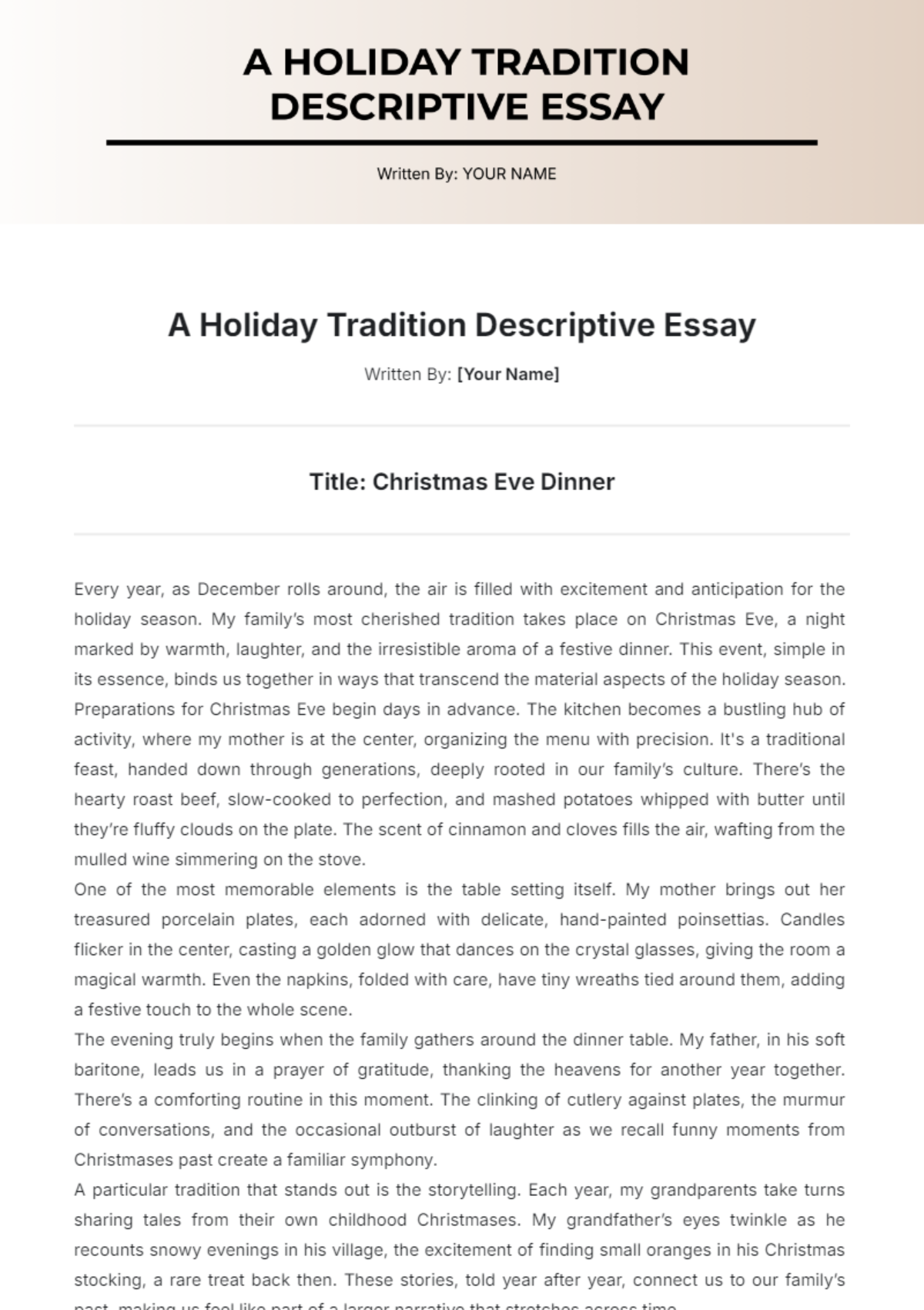 A Holiday Tradition Descriptive Essay Template - Edit Online & Download