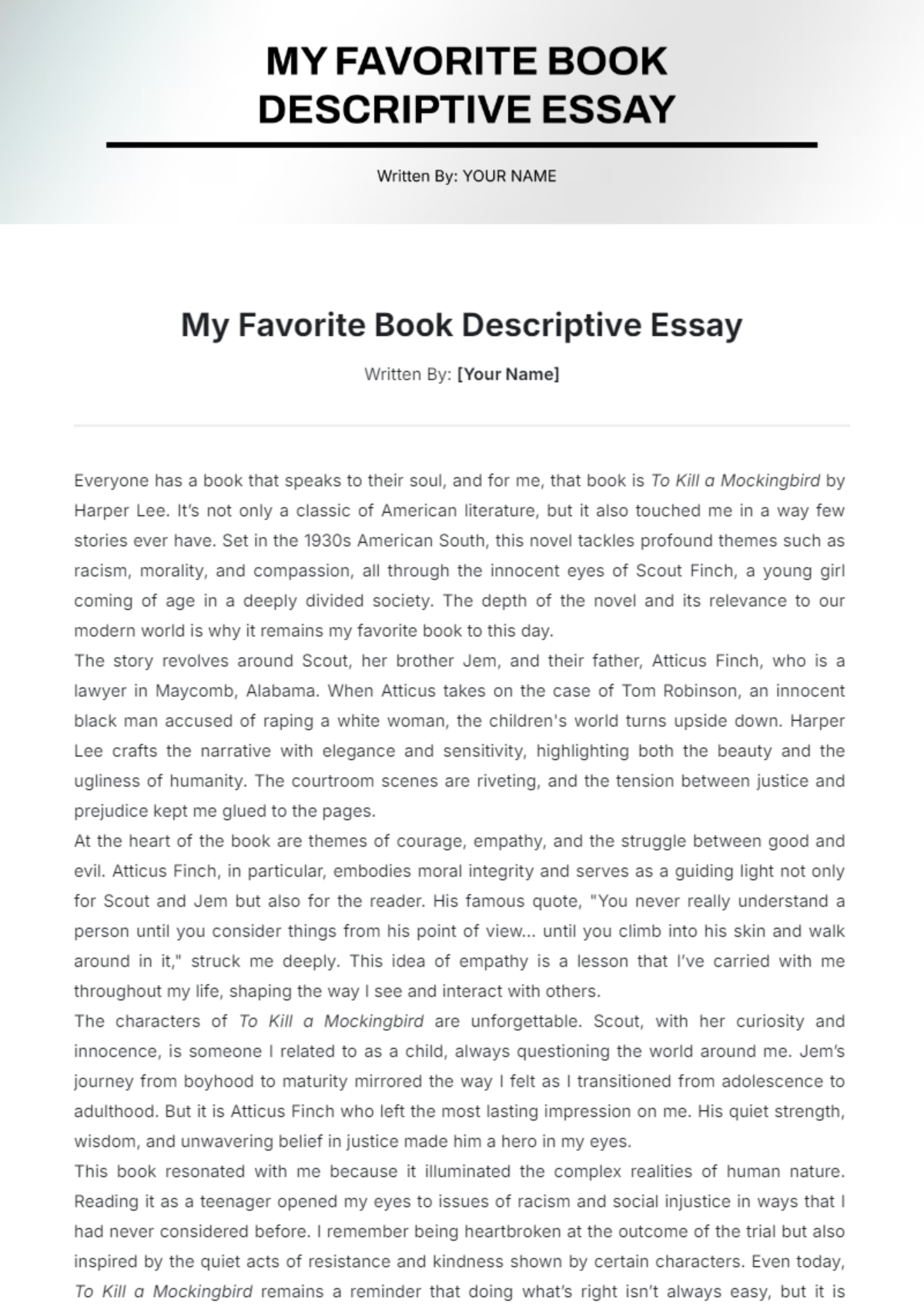 My Favorite Book Descriptive Essay Template - Edit Online & Download