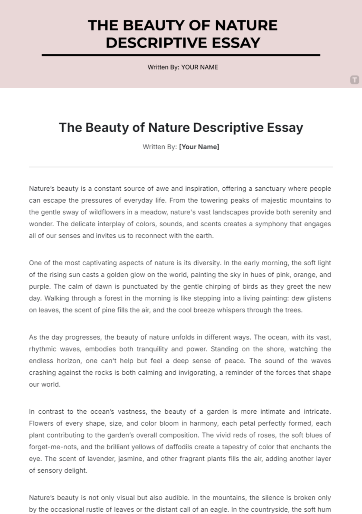 Free The Beauty of Nature Descriptive Essay Template - Edit Online ...