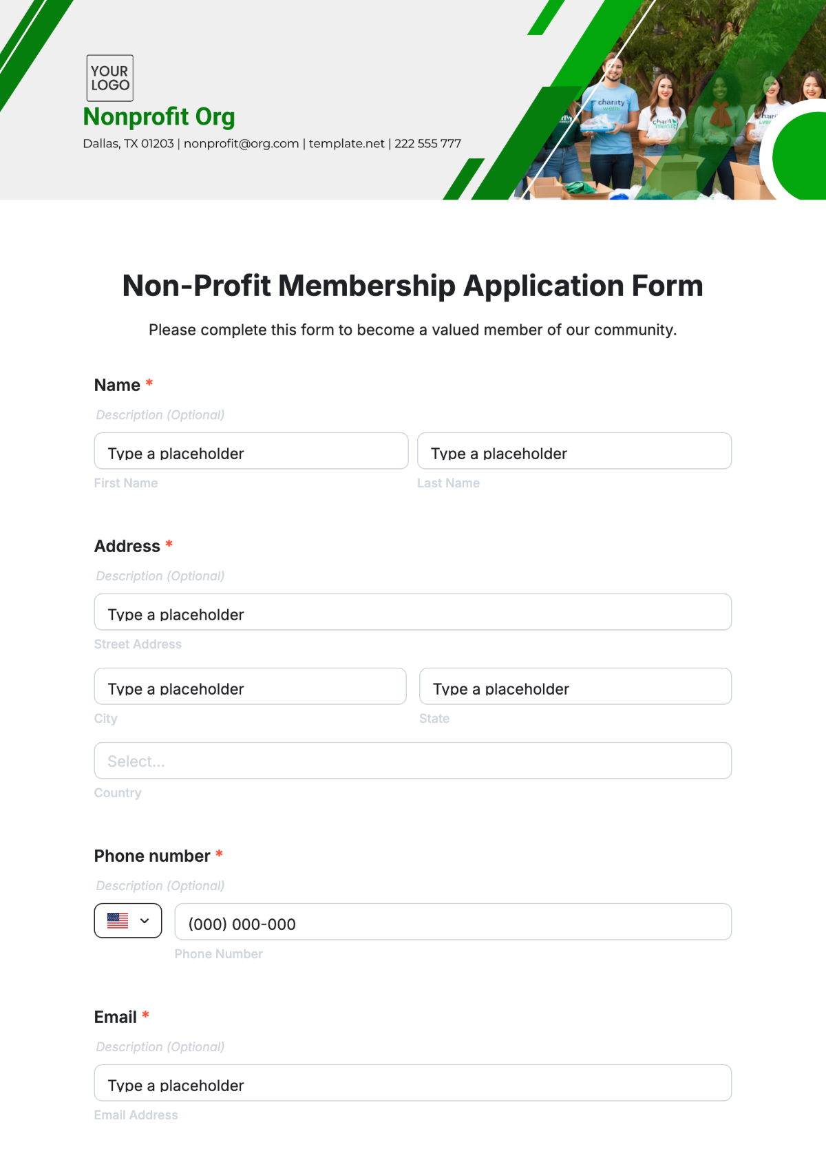 Non-Profit Membership Application Form Template