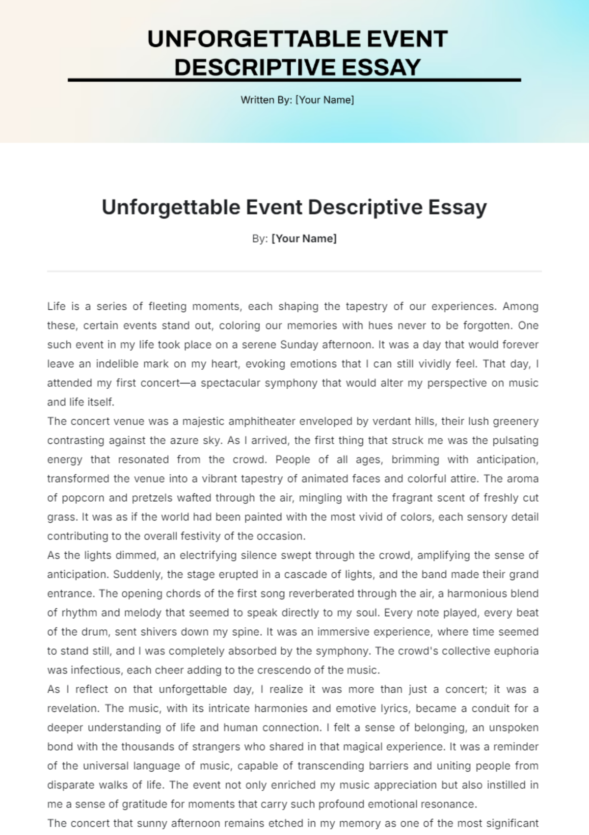 Unforgettable Event Descriptive Essay Template - Edit Online & Download