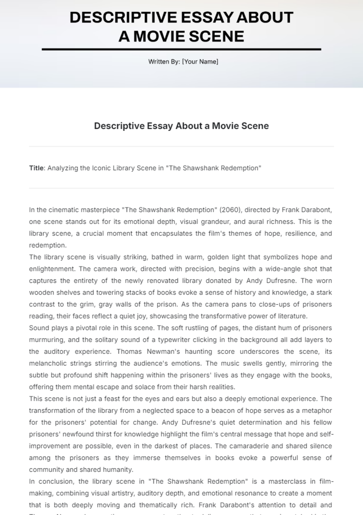 Descriptive Essay about a Movie Scene Template - Edit Online & Download