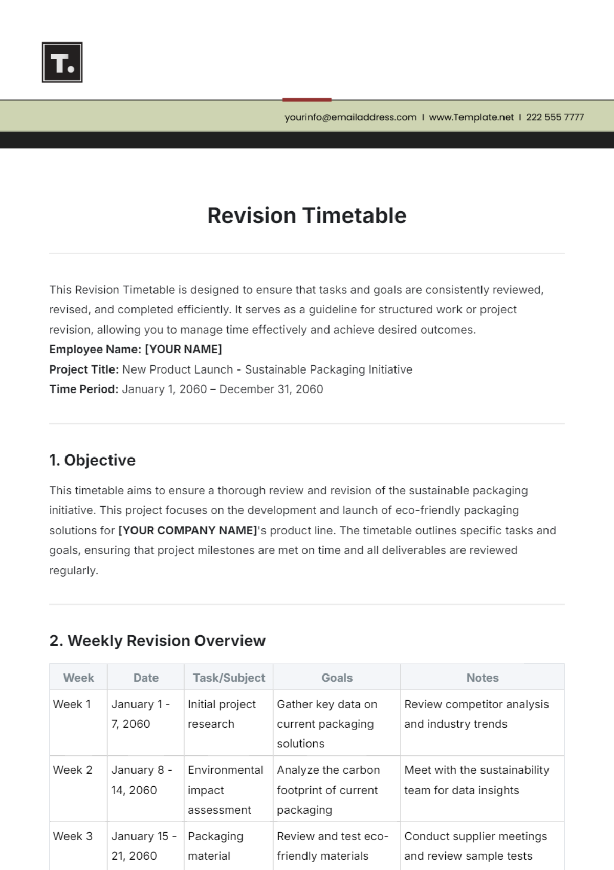 Revision Timetable Template