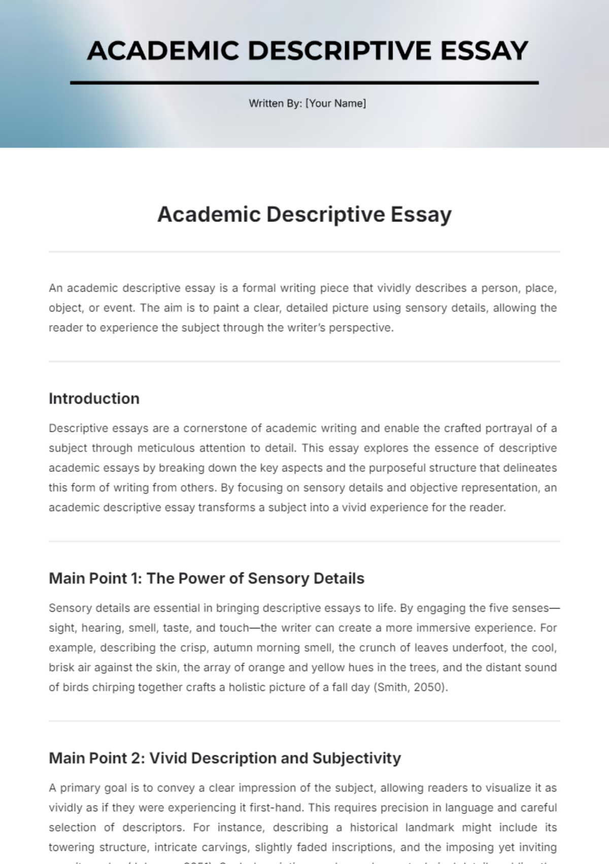 Academic Descriptive Essay Template - Edit Online & Download