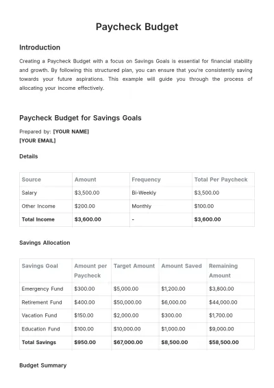 Free Paycheck Budget Template to Edit Online