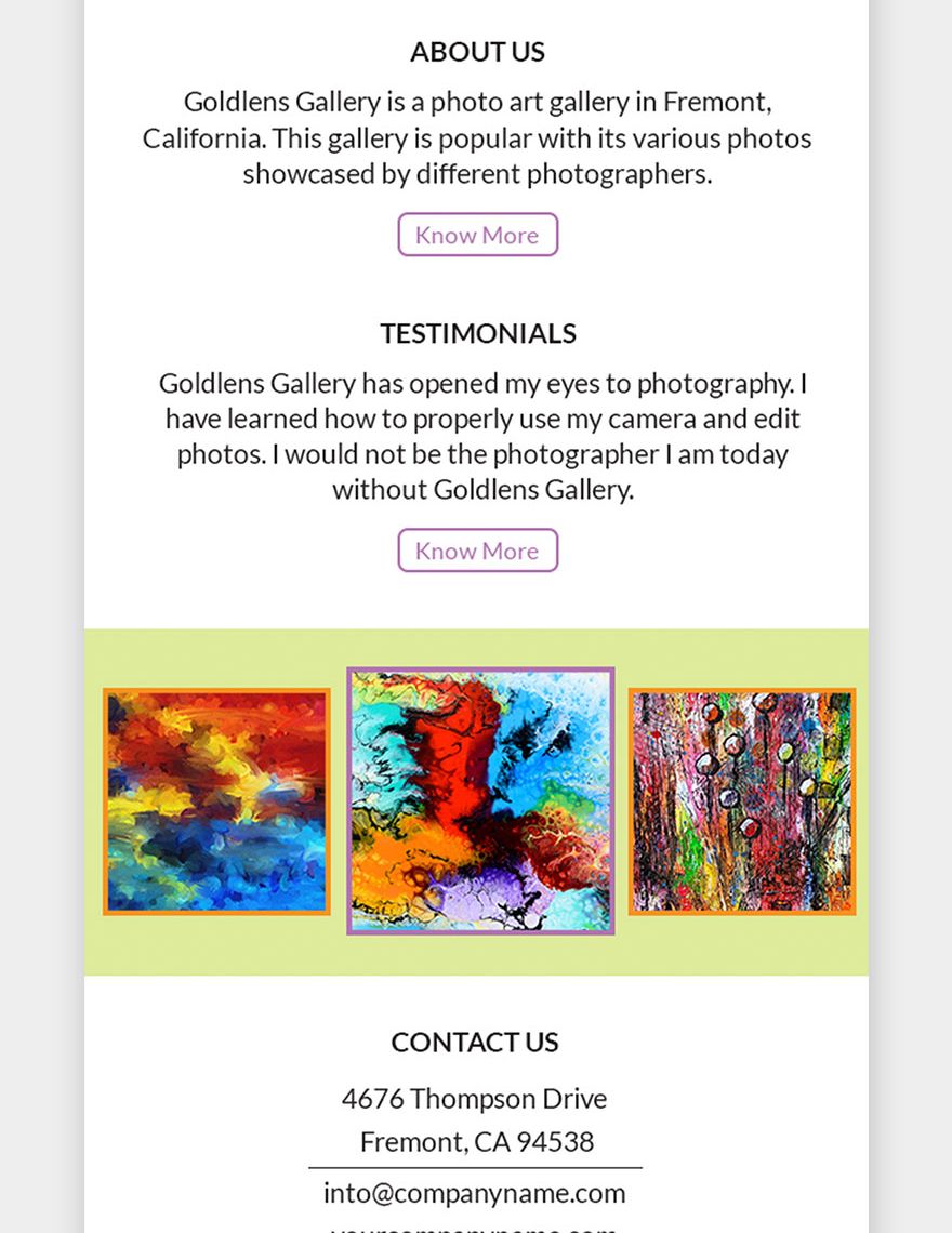 Photo Art Gallery Email Newsletter Template