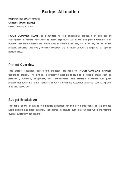 Free Budget Allocation Template to Edit Online