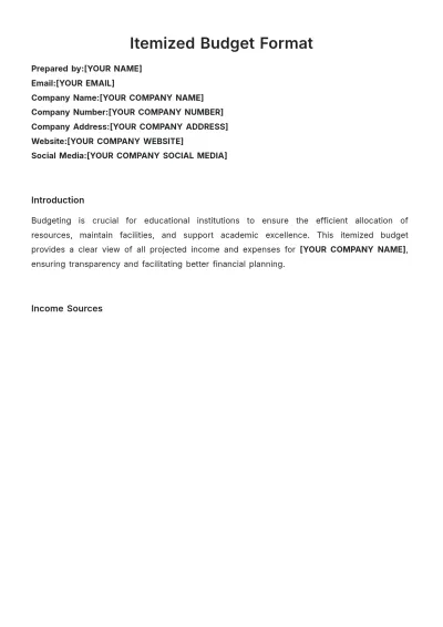 Free Itemized Budget Format Template to Edit Online