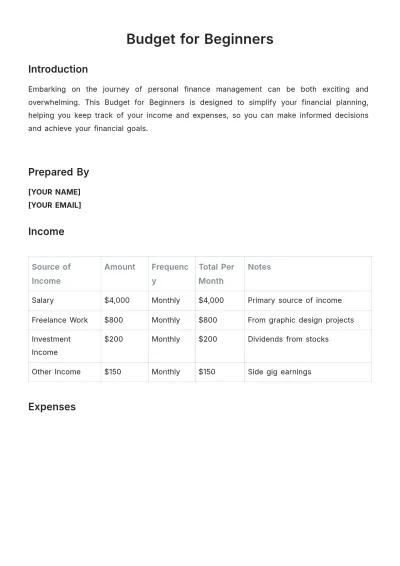 Free Budget for Beginners Template to Edit Online