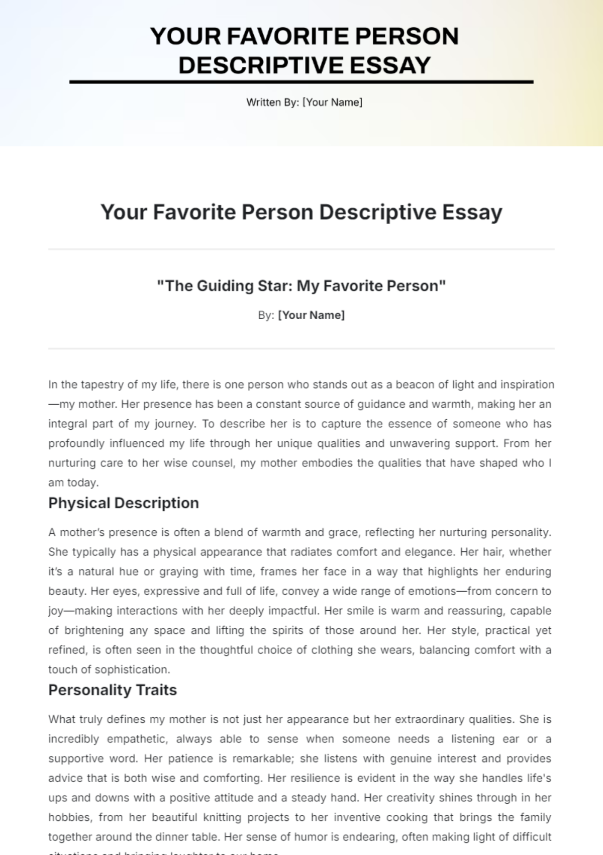 Your Favorite Person Descriptive Essay Template - Edit Online & Download