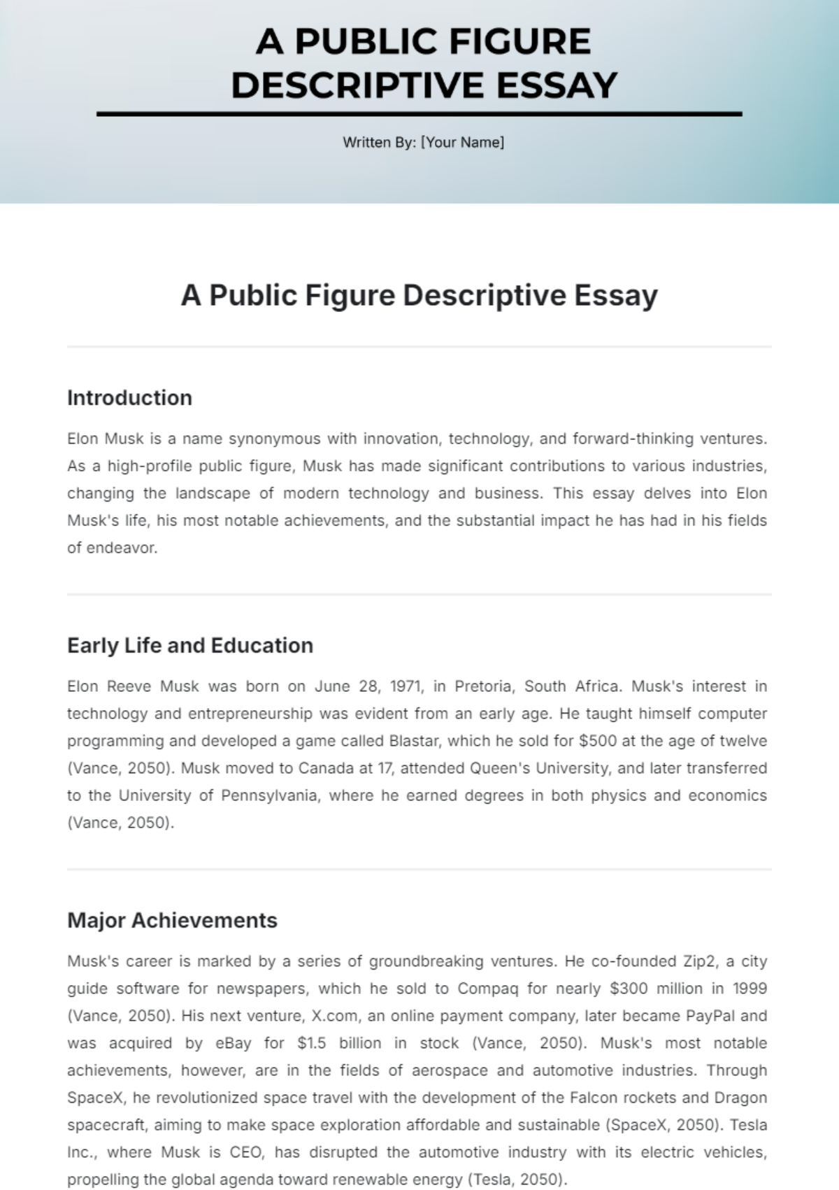 A Public Figure Descriptive Essay Template - Edit Online & Download