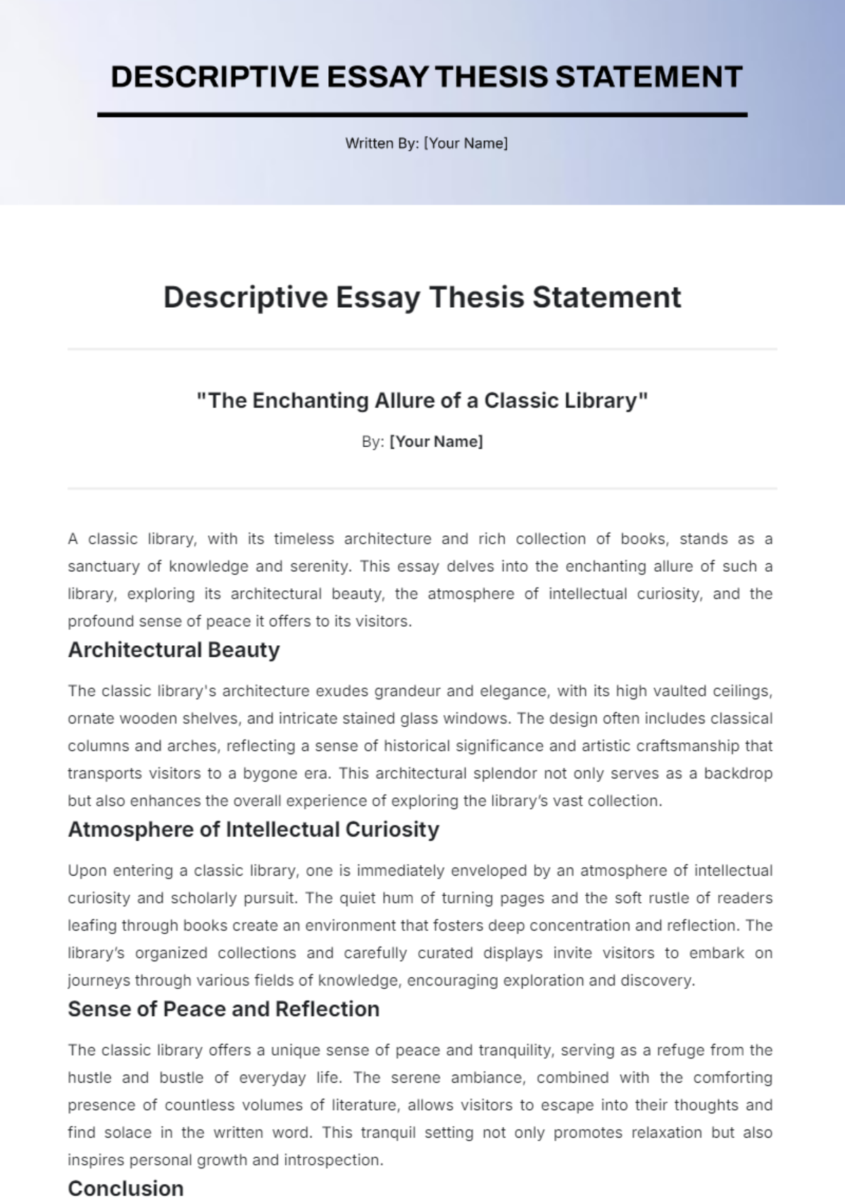 Descriptive Essay Thesis Statement Template - Edit Online & Download