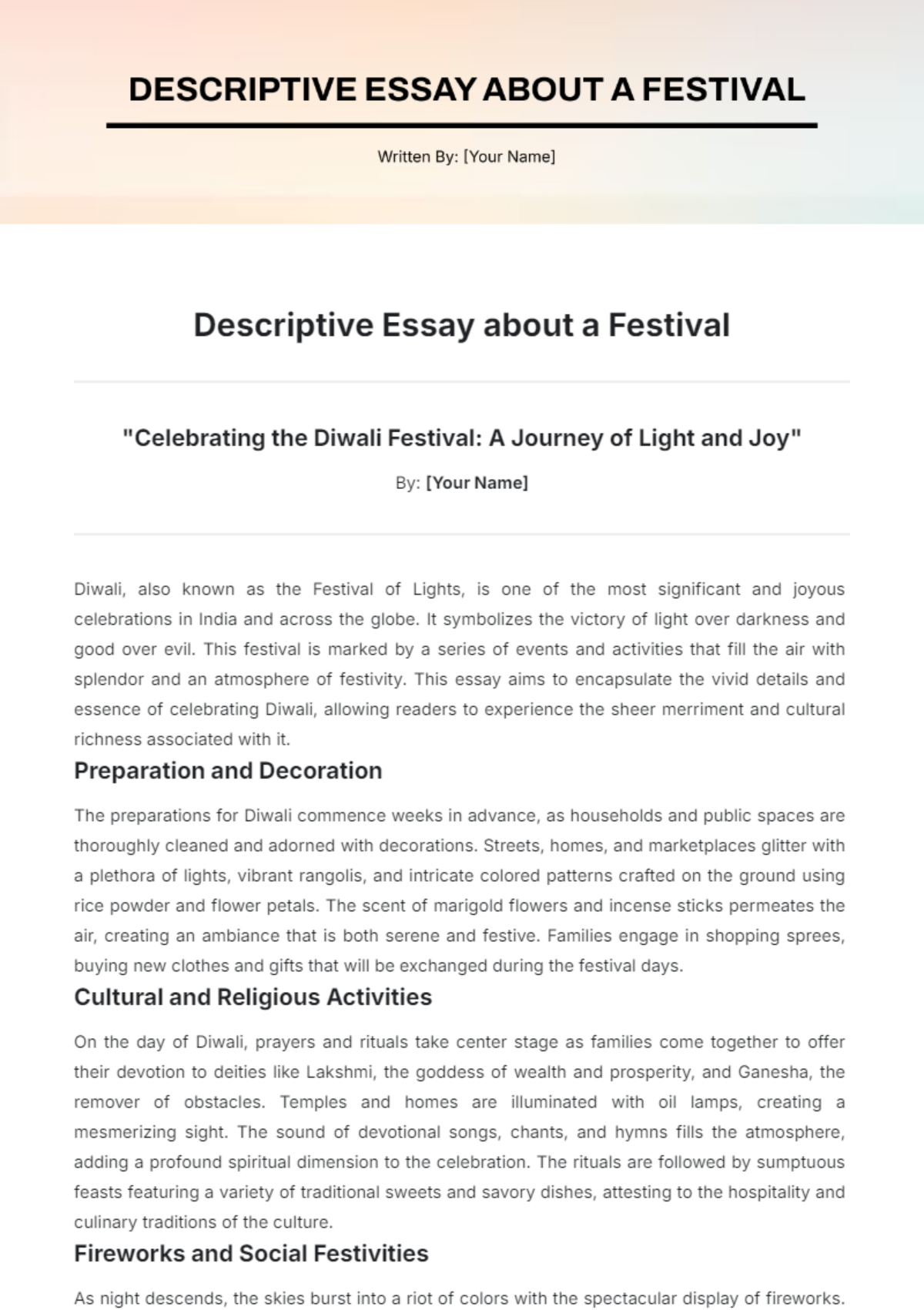 Descriptive Essay about a Festival Template - Edit Online & Download