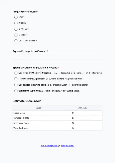 Free Commercial Cleaning Estimate Form Template to Edit Online