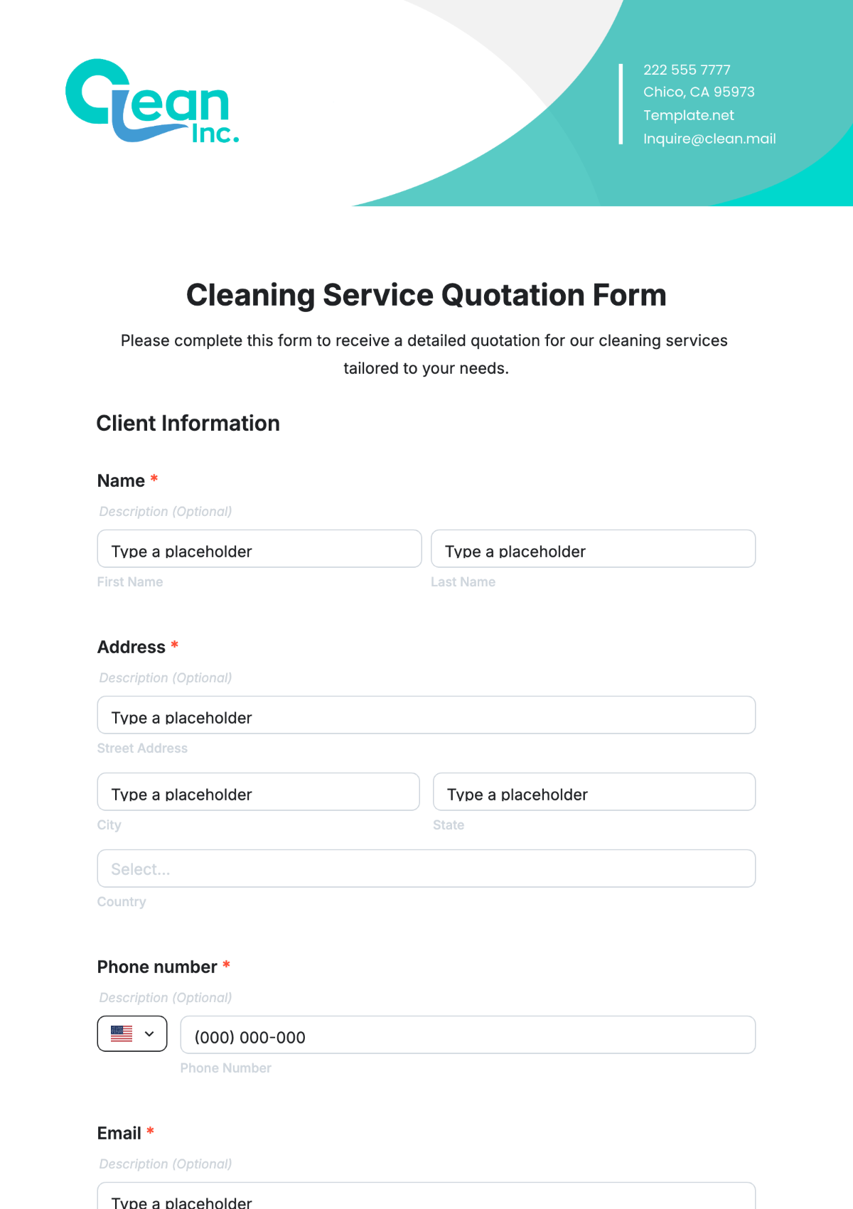 Cleaning Service Quotation Form Template