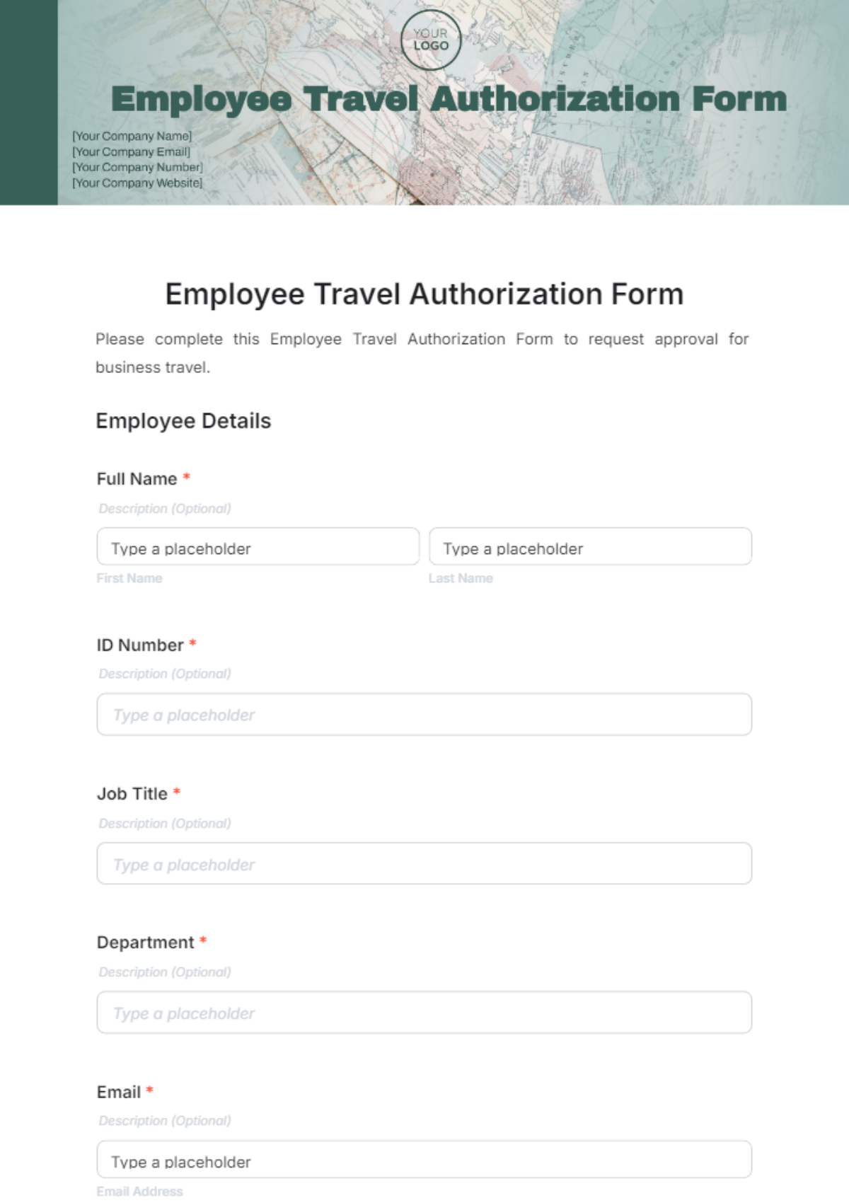 Employee Travel Authorization Form Template - Edit Online & Download