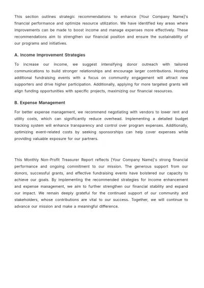 Free Monthly Non-Profit Treasurer Report Template to Edit Online