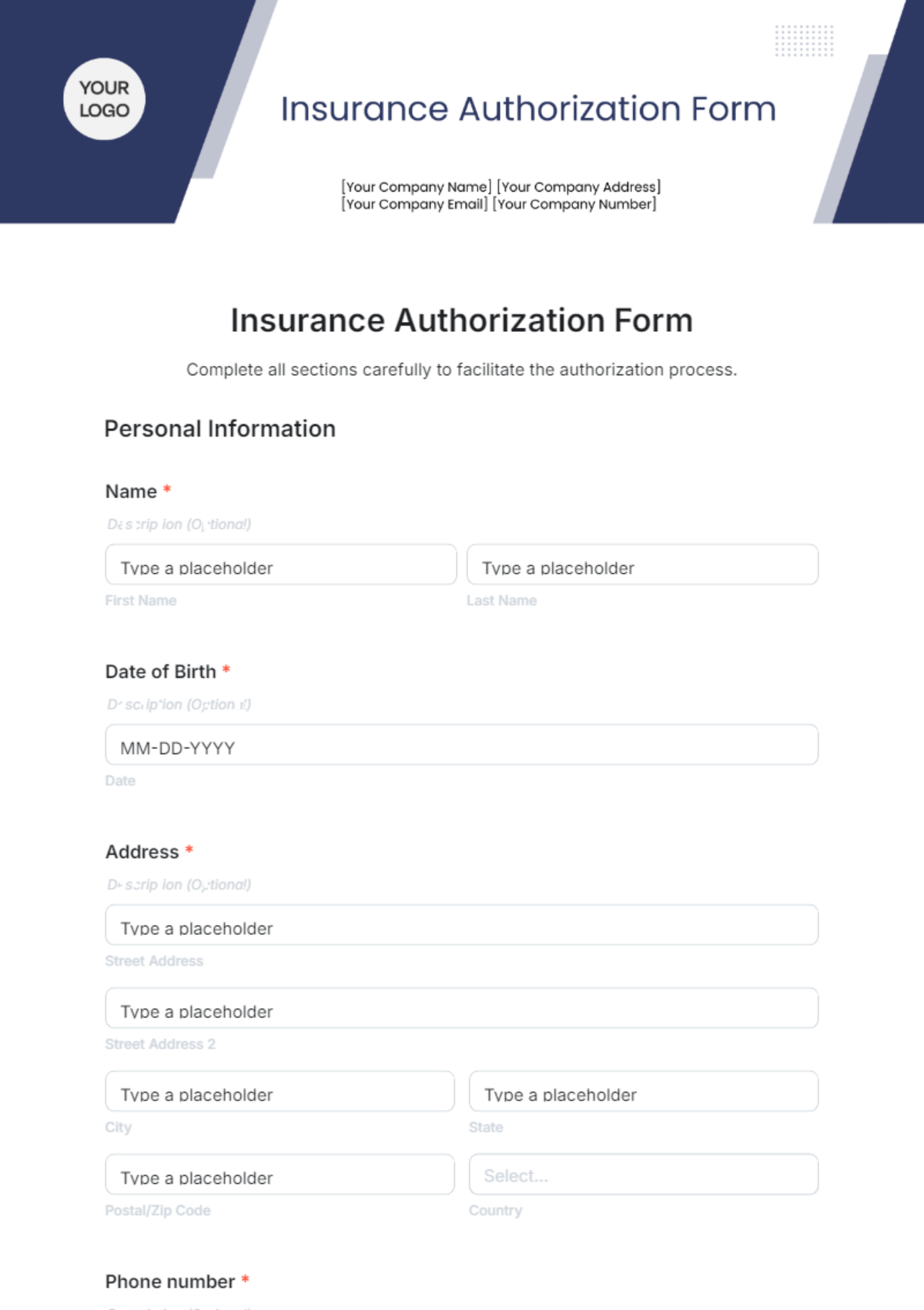 Insurance Authorization Form Template - Edit Online & Download