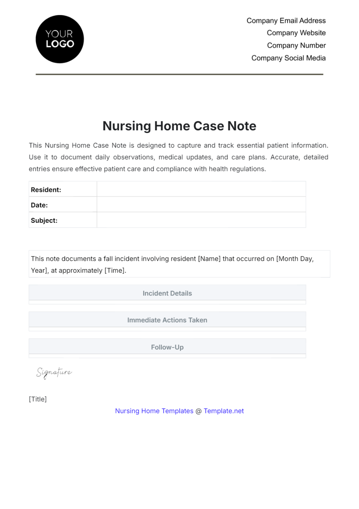 Nursing Home Case Note Template