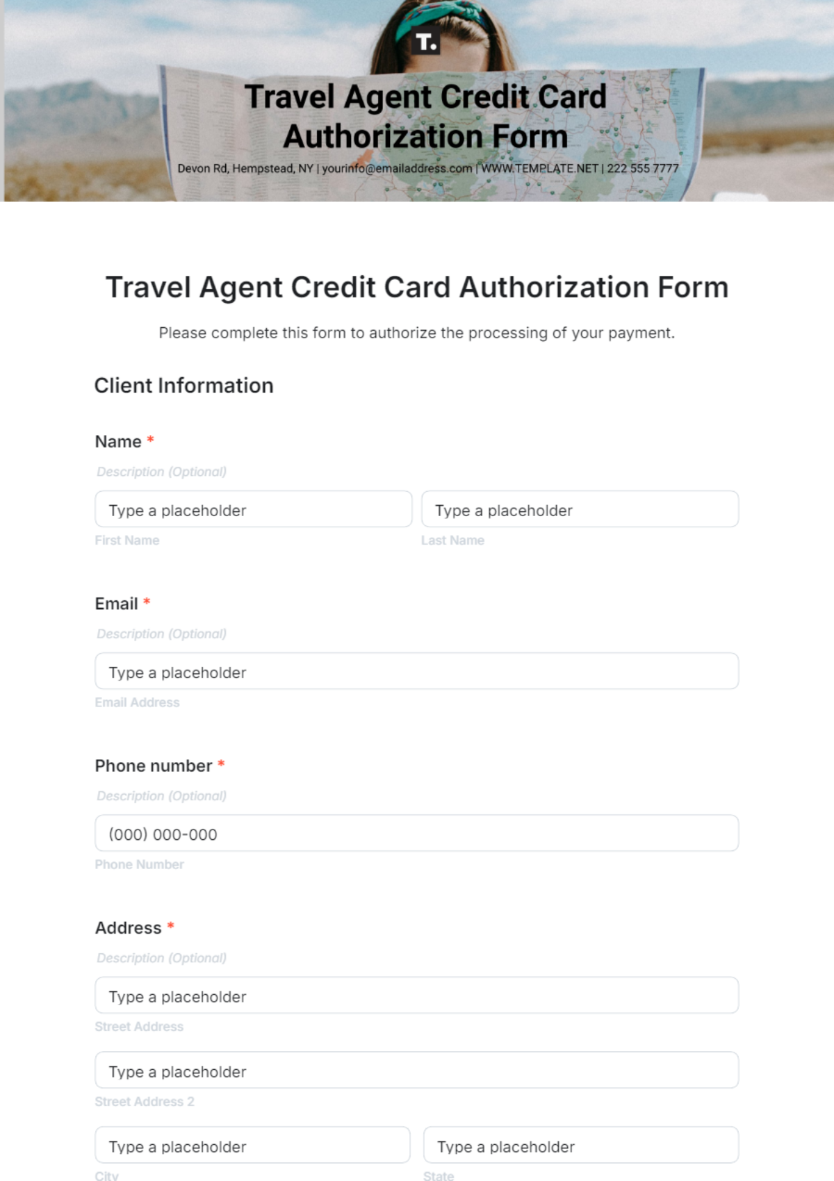 Free Travel Agent Credit Card Authorization Form Template