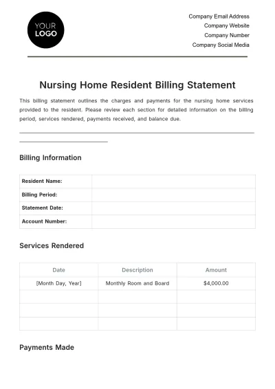 Free Nursing Home Resident Billing Statement Template to Edit Online
