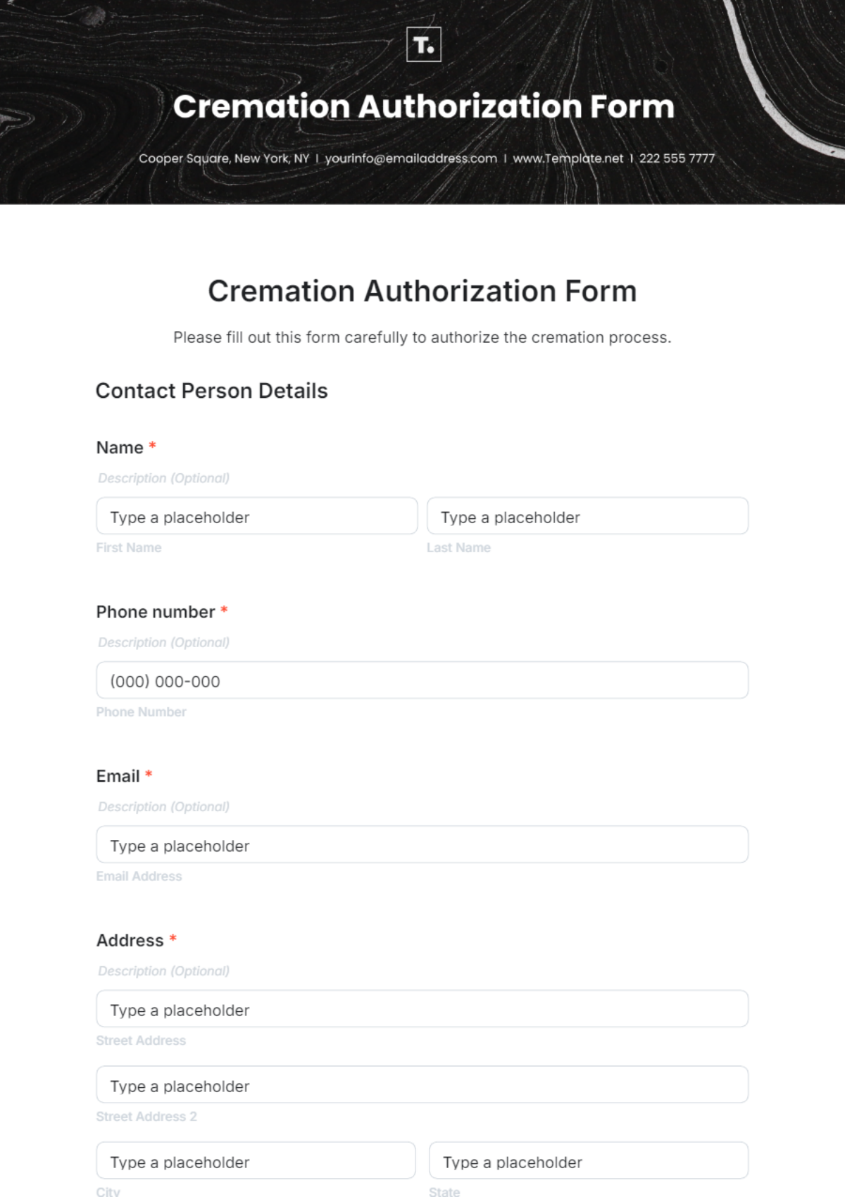 Free Cremation Authorization Form Template