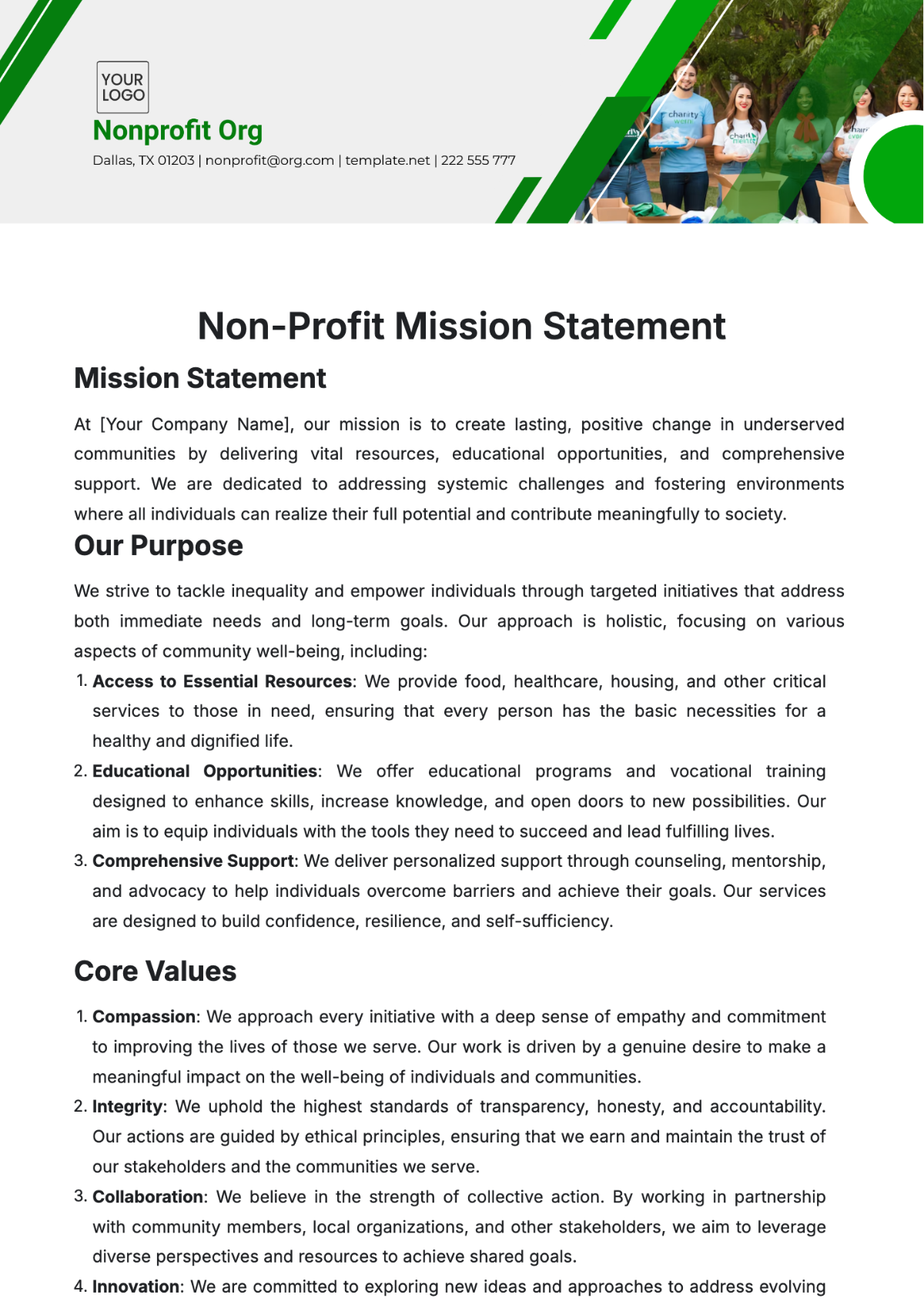 Non-Profit Mission Statement Template - Edit Online & Download